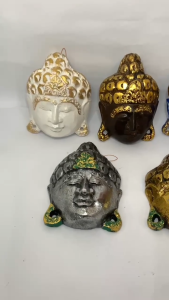 HOME AND LIVING DEKORASI ETNIK TOPENG KEPALA BUDDHA ANTIK HIASAN KAYU HANDMADE BALI