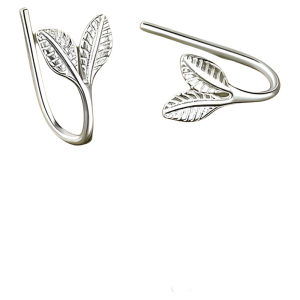 Elegant S999 Pure Silver Earrings Womens Sleep Friendly Leaf Design Hoop Earrings Fashionable Korean Style Jewelry