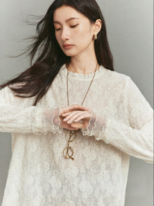 SUSHE | Elegant Lace Trim Loose Sheer Blouse