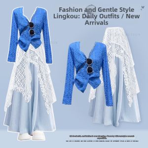NUMEN BUTTON | Youthful Slimming Design Sensation Clothing Set Lace Dress and Trousers 3 Pieces