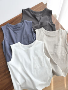 32-Count Washed Pure Cotton round Neck Vest for Kids And Boys And Girls Summer Clothing Wide Shoulder Top Casual Style