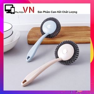 Cọ Chà Xoong Nồi Có BÚI SẮT KHÔNG GỈ Có Tay Cầm Cán Dài Tiện Lợi - Dụng Cụ Cọ Rửa Chén Bát Xoong Nồi Bếp Ăn / Miếng Rửa Bát Chà Nồi Cán Dài