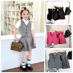 kathryn Best Seller Casual Sleeveless Vest  and Pleated Skirt  for Girl  Teen-ager Tween Set Terno  - best seller - good quality - super kapal ng tela - trending  - 100 percent cotton - mall quality - Top pick  - madaling maubos - trending  - made of impo