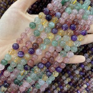 ลูกปัดคริสตัล Strawberry Quartz Natural No Optimized Handmade DIY Bracelet Necklace Fashion Jewelry Accessories round Beads