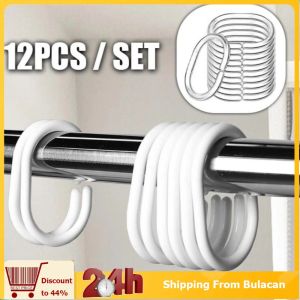 12pcs Curtain Ring Shower Curtain Knocker Circle Hook Transparent Bathroom Bath Curtain Tools