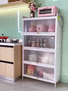 5 Layers Kitchen Rack Dustproof Storage Cabinet Carbon Steel Multi-function Rack Enclosed Rack