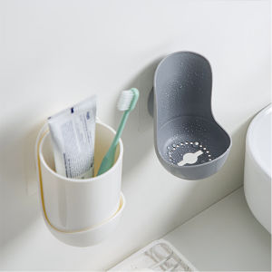 Homenhome hộp đựng cốc nước súc miệng treo tường giá đựng bàn chải đánh răng trong phòng tắm không đục lỗ