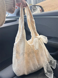 JIFANPAUL | Korean Fresh Lace Floral Canvas Bag Large Capacity Tote Commuter Crossbody