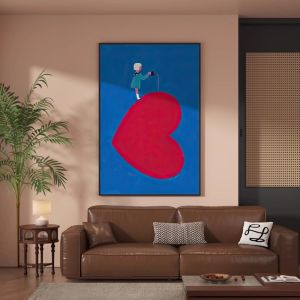 ภาพตกแต่งห้องเด็กสไตล์โมเดิร์นเรียบง่าย เทรนด์ดีไซน์การ์ตูนสุดสร้างสรรค์ งานศิลปะรักษาความสุข ภาพพิมพ์บนผ้าลายม้ามุก ภาพวาดสุดเท่