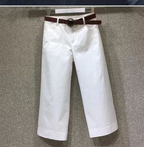 High Waist Elastic Wide Leg Jeans Womens Summer Fashion Casual Pure Color Seven Eight Length Straight Cut Denim Trousers