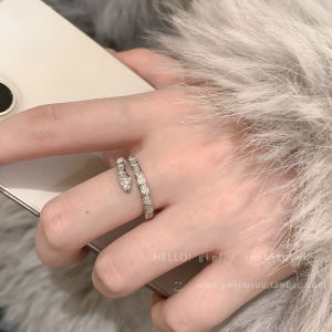 Fashionable Snake-Shaped Open Ring for Women: Luxury Sensation Diamond Encrusted Lucky Year Ring Korean Style Alloy Finger Ring