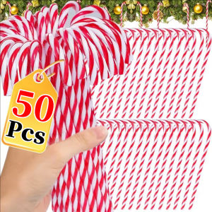 50PCS 15CM Christmas Acrylic Candy Canes Crutch Xmas Tree Hanging Ornaments / Twisted Candy Cane Kids Gift Toy / New Year Party Home Decoration