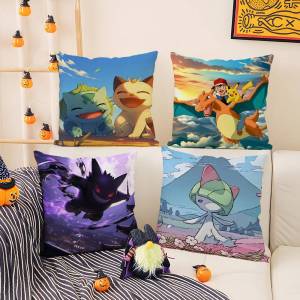 Bandai | Pokemon Lucario Anime Plush Pillow Cover Soft Short Plush Cushion Cover For Sofa Bedroom Living Room Home Decor Gift