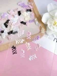 30PCS Multiple Colors Simulated Shoelace Resin Nail Art Decorations 3D Creative Hollowed Ballet Shoelaces Nail Charms DIY Nails