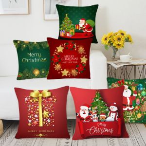 Hoyaa 2026 Christmas Throw Pillow Case for Sofa 18X18in Merry Xmas Design Pillowcase Cover with Zipper Home Decor Cushion Cover
