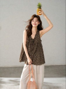 HTMEME | Evening Breeze Floral Ruffle Tie V-Neck Doll Top Vest
