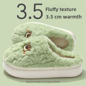 MONLEYTA | Thick Bottom Plush Lined Indoor Womens Slippers Autumn Winter New Style Home Warm Cotton Slippers Comfortable Soft EVA Sole