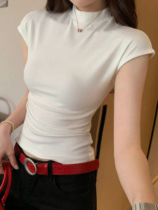 Áo Thun Nữ Tay Ngắn Cổ Cao Phong Cách Hàn Quốc Mùa Hè 2025 Áo Lót Bó Sát Thời Trang Thanh Lịch Áo Sơ Mi Dài Thường Ngày