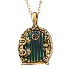 Movie Charm Green Door Locket Open Pendant Necklace For Men Women Vintage Jewelry Gift Lord Same Ring Dwarf House Door Necklaces