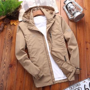 ROMON | Lormen Mens Casual Windproof Hooded Jacket Autumn Spring New Style Outdoor Workwear Fashion Urban Style Standard Fit Coat