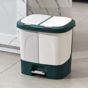 Indoor Kitchen Living Room Dual Compartment Wet Dry Waste Bin 2024 New Home Use Creative Trash Can with Lid Two Grids