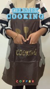 Celemek Apron Dapur Masak Barista Chef Restoran Celemek Anti Air Pria Wanita Hitam Hijau Coklat