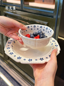 Blue Sakura Ceramic Dining Set Vintage Petal Shaped Bowl Plate Small Batch Western Dining Utensils That Improve Mood