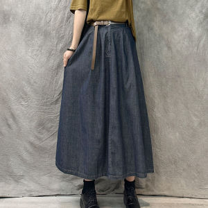 กระโปรงยีนส์ทรงเอไซส์ใหญ่สไตล์วินเทจ กระโปรงยาวคลุมเข่าแฟชั่นสำหรับผู้หญิงในฤดูร้อนปี 2023 กระโปรงทรงเอผ้าไหมเท็กซ์ที่สวมใส่สบาย