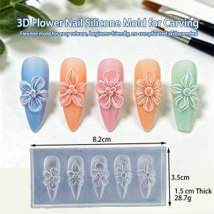 1Pcs 3D Flower Silicone Nail Mold Lily Hibiscus Petals Decor Carving Template Summer Tropical Floral Modeling Gel Molds Stencil