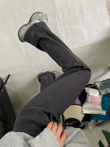 Deep Grey High Waist Flared Sports Pants Women plus Size Slimming Casual Trousers Pear Body Shape Autumn New Style QAU Brand