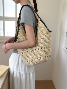 Summer Versatile Commuter Underarm Woven Straw Handbag Womens New 2025 Bucket Shape Large Size Casual Pure Color Bag