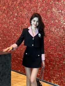 ZYHT EraVogue ĐầmBộ 2 món dành cho Nữ Màu hồng đen Áo khoác blazer tương phản màu đen + Váy ngắn A Line Nữ Slim Trang trọng Dự tiệc buổi tối Thời trang buổi tối Gợi cảm Tốt nghiệp Sinh nhật Dạ hội Bữa tối Công sở thường ngày 50488