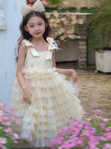 Sweet Summer Birthday Dress Halter Dress Apricot Layered