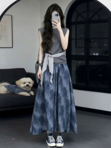 ZHENMANZI | Summer Wear Set Dress Tank Top Skirt Sash Tie Dyed