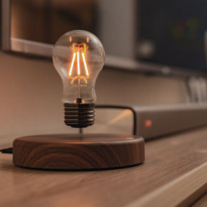 💥Dream Best🔥 Magnetic Levitating Light Bulb Desk Wood Grain Floating Lamp Night Light Desk Lamp Magnetic Levitation Lamp Creativity Floating Bulb For Birthday Gift Magnet Levitating Light For Room Home Office Decoration