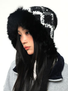 Hat Female Autumn and Winter Rabbit Fur Knitting Woolen Cap Heattech Thickened Earflaps Lei Feng Hat Sichuan West Travel 2024 New Arrival