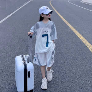 Girls Sports Outfit Summer New Childrens Clothing Basketball Uniform Quick Dry Shorts Cotton Blend Casual Style for Kids