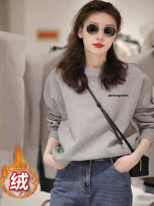 Korean Style Lazy Style round Neck Thickened Fleece Womens Sweatshirt Casual Loose Fit Organic Cotton Long Sleeve Printed Top