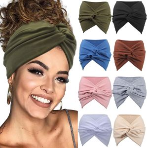 Wide Elastic Sporty Womens Hairband with Cross Knot Pure Color Pleated Hair Accessory for Ladies Fresh out New Fashion Jewelry