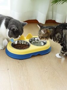 😻ที่ให้อาหารสัตว์แบบ 2 ชาม ชามข้าวแมว ชามข้าวหมา ชามข้าวสุนัข ที่ให้อาหารแมว ที่ให้อาหารสุนัข ถ้วยข้าวหมา ถ้ายข้าวแมว 35*22 cm. 😻