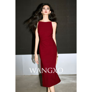WANGXO | Đầm Quai Xệ Vải Voan Nếp Nhăn Có Khe Hở Bên