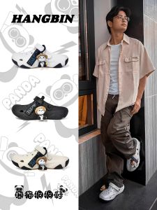 Original Panda Mens Sandals Breathable Wear-Resistant Summer Outdoor Slippers Trendy Toe-Shield Flip Flops Beach Shoes