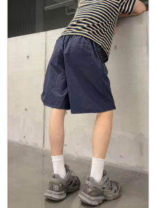 OUMULONG | Navy Quick-dry Thin Ice Silk Shorts