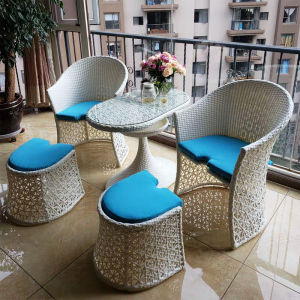 Balcony Small Table and Chair Outdoor Sunshine Room Rattan Chair Small Coffee Table Three-Piece and Five-Piece Set Modern Minimalist Scandinavian Rattan Furniture