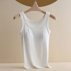 Pure Cotton Camisole Tank Top Womens Inner Wear Outerwear with Chest Pad Large Size Midlife Moms Fashion Summer Essential
