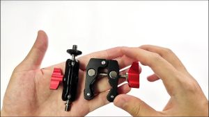 Mount Clamp Magic Arm Fixture Dudukan For Camera Action Cam Gopro Hero DSRL Ring Light Bahan Aluminium Bracket Penjepit Cakar Kepitiing Double Hot Shoe Ball Head Clip Universal Holder Stand dengan Lubang Berulir 1/4 Penstabil Aksessories Kamera Aksi