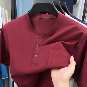 100% Pure Cotton Short Sleeve T-Shirt Thin Base Layer Shirt for Middle-Aged And Elderly Business Casual round Neck Regular Fit