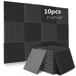 10pcs Acoustic Panels 1" X 12" X 12" Acoustic Foam Panels Studio Wedge Tiles Sound Panels Wedges Soundproof Foam Padding