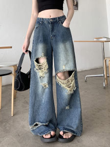 Quần Jeans Ống Rộng Kiểu Dáng Rộng Phong Cách Mỹ Quần Jeans Nữ Ống Rộng Thường Ngày Có Lỗ Xẻ Quần Jeans Denim Thẳng