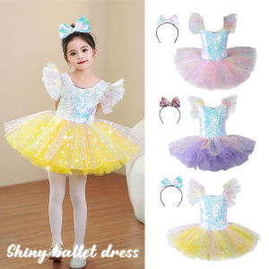 LOlanta 2Pcs Princess Sequin Dress for Kids Girls Ballet Tutu Skirt with Headpiece Dance Costume for School Performance 3-13 Years